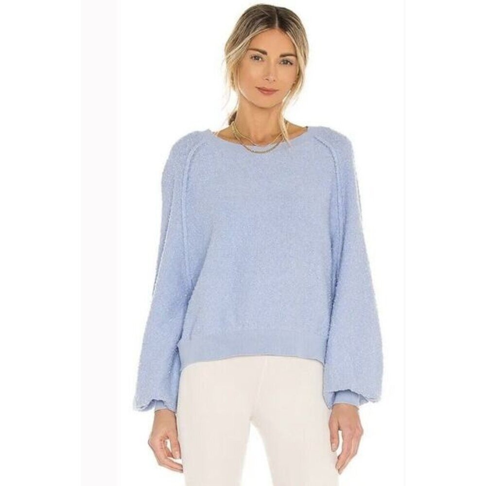 Free People Found My Friend Sweater Periwinkle Blue Textured Knit Pullover